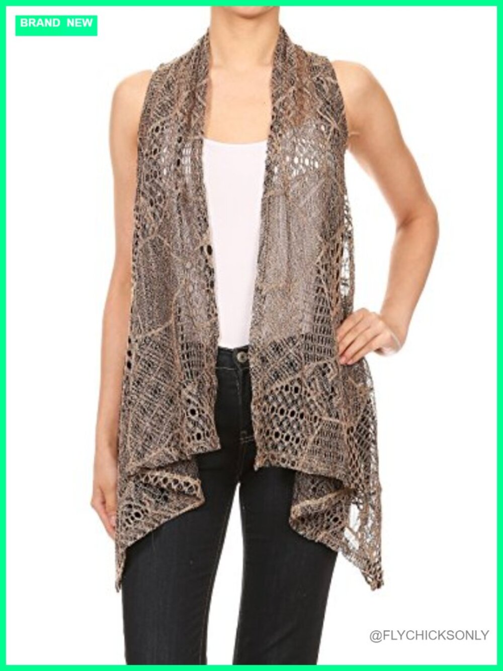 Sleeveless Open Front Crochet Shawl Cardigan Bikini Cover Up